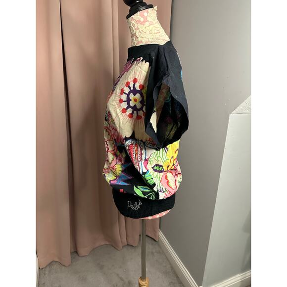 EUC Desigual Blouse Sz Black Multicolored Floral Print Sz Large 100% Cotton - Picture 3 of 6